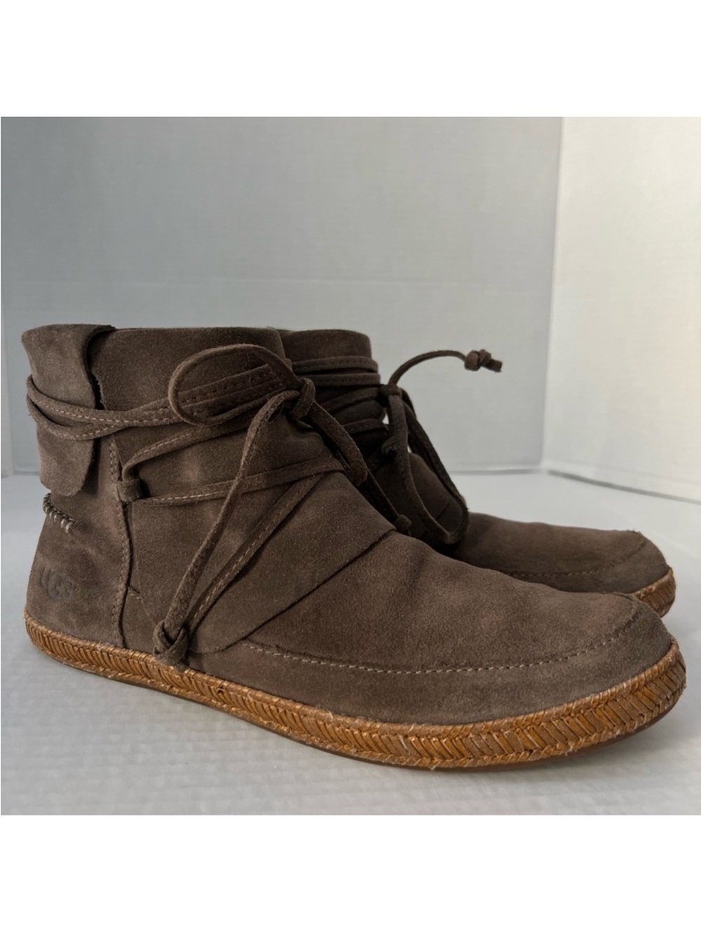 EUC UGG REID CARIBU BROWN ANKLE BOOT SUEDE BOOTIE ZIPPER WOMENS US 8.5 Winter